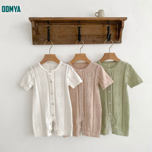 Summer hollow-knit short-sleeved jumpsuit