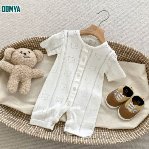 Summer hollow-knit short-sleeved jumpsuit