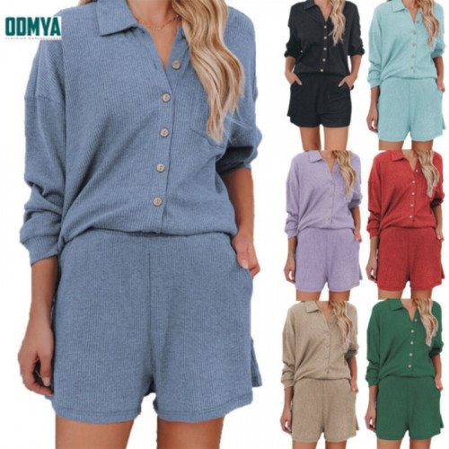 Single breasted lapel long-sleeved cardigan shorts suit