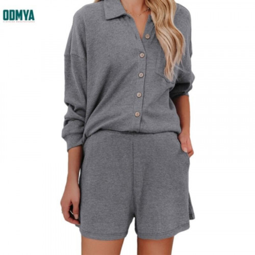 Single breasted lapel long-sleeved cardigan shorts suit