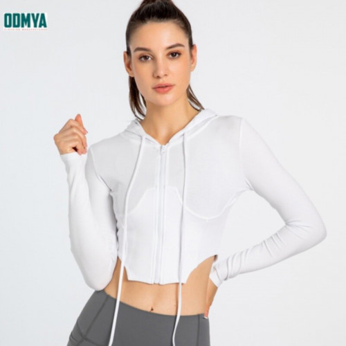 Hooded short zip cardigan top