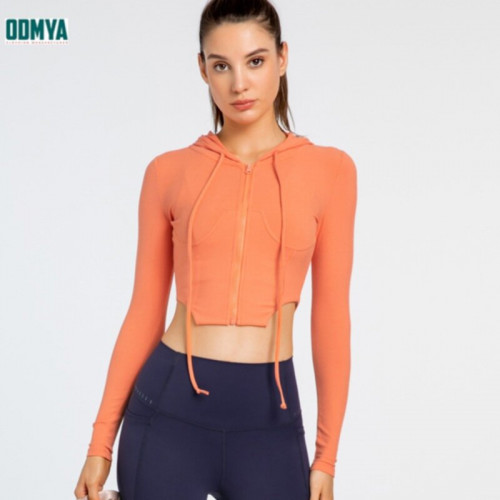 Hooded short zip cardigan top