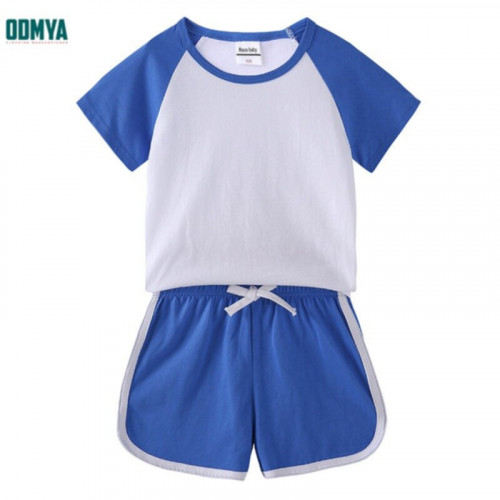 Simple solid color children's round neck T-shirt shorts set
