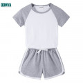 Simple Solid Color Children's Round Neck T-Shirt Shorts Set Supplier