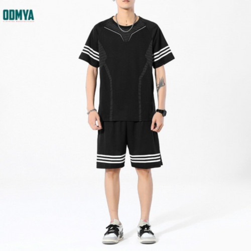 Men's loose round neck T-shirt sports suit