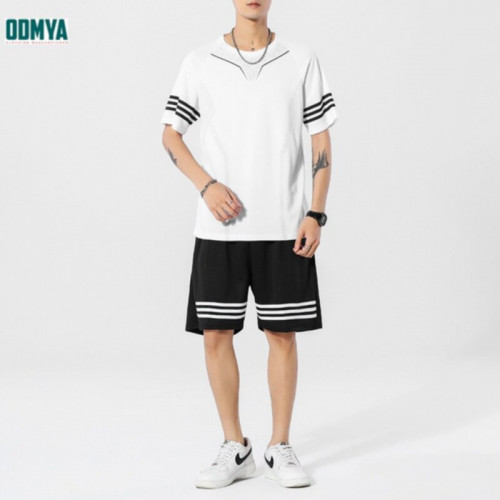 Men's loose round neck T-shirt sports suit