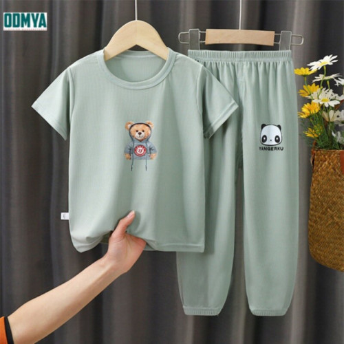 Printed t-shirt and trousers suit kids sport suit
