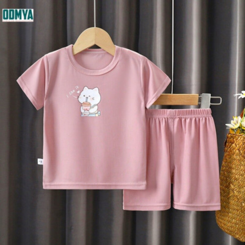 Round neck short sleeve suit color children's sports suit