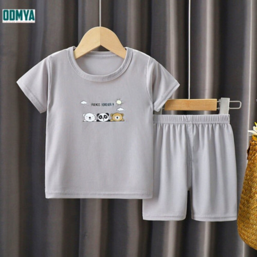 Round neck short sleeve suit color children's sports suit