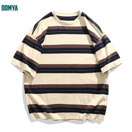 Teenage trend striped printed round neck t-shirt
