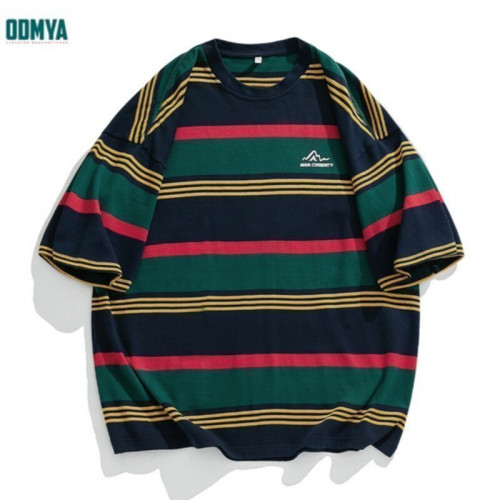 Teenage trend striped printed round neck t-shirt