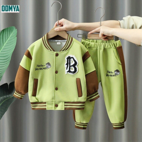 Spring and autumn printed children's warm Baseball uniform suit