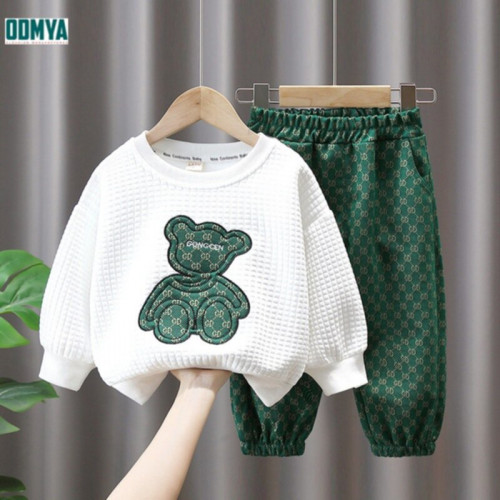 Children's embroidered teddy bear sweater set sports suit