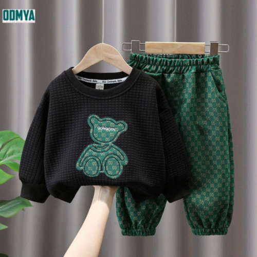 Children's embroidered teddy bear sweater set sports suit