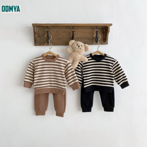 Children's striped pullover sweatshirt set sportswear set