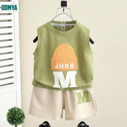 Boys' printed round neck vest shorts set