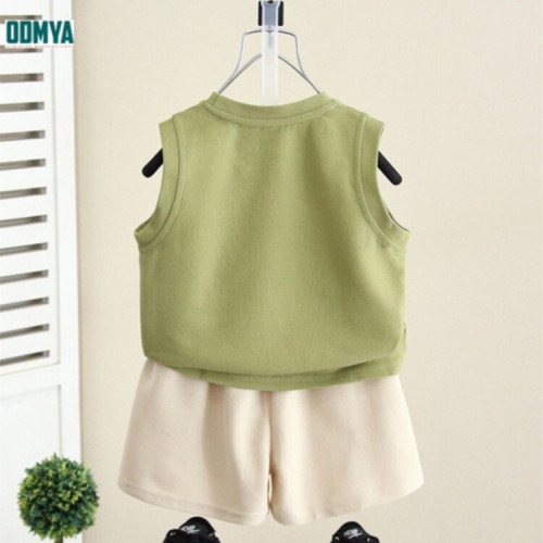 Boys' printed round neck vest shorts set