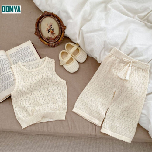 Girls summer thin knitted vest trouser suit