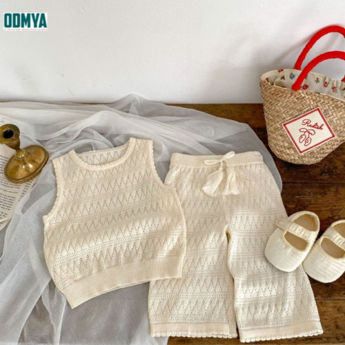 Girls summer thin knitted vest trouser suit