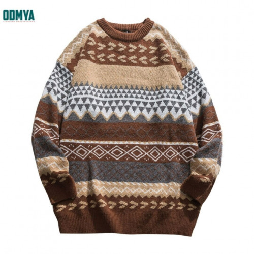 New Winter Round Collar Jacquard Men's Sweater