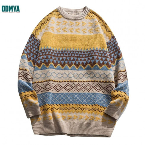 New Winter Round Collar Jacquard Men's Sweater