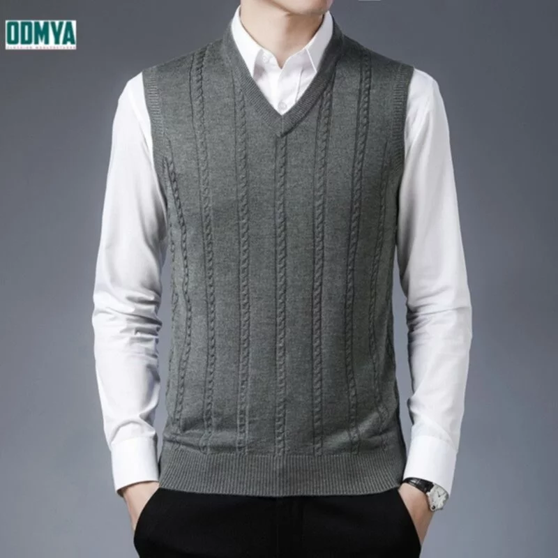 Jacquard Casual Grey Sleeveless V-Neck Knitted Vest Manufacturer