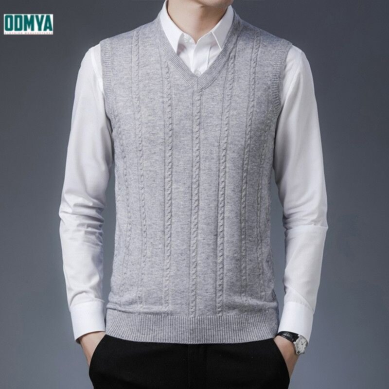 Jacquard Casual Grey Sleeveless V-Neck Knitted Vest Supplier