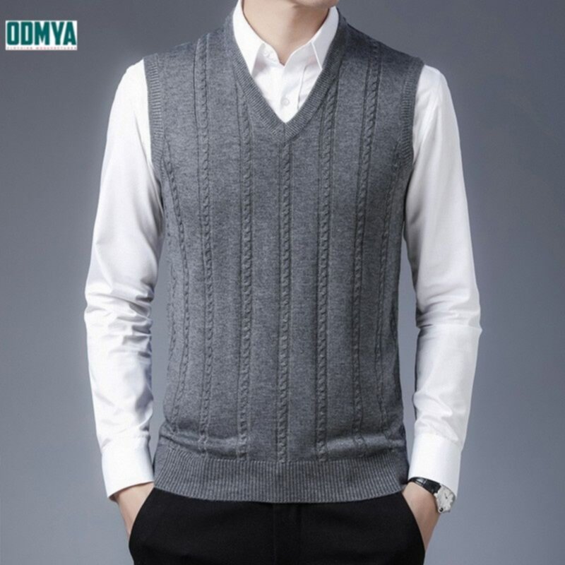 Jacquard Casual Grey Sleeveless V-Neck Knitted Vest Supplier