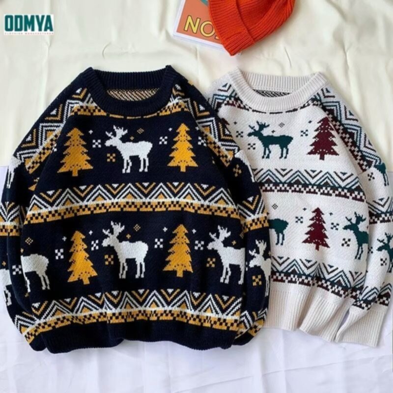 Winter Jacquard Loose Christmas Sweater Pullover Knitwears Supplier