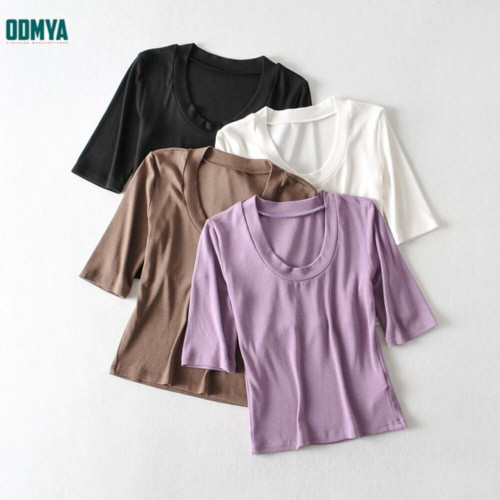 U-Neck Tight Solid Color Short Sleeve Women Tops 
