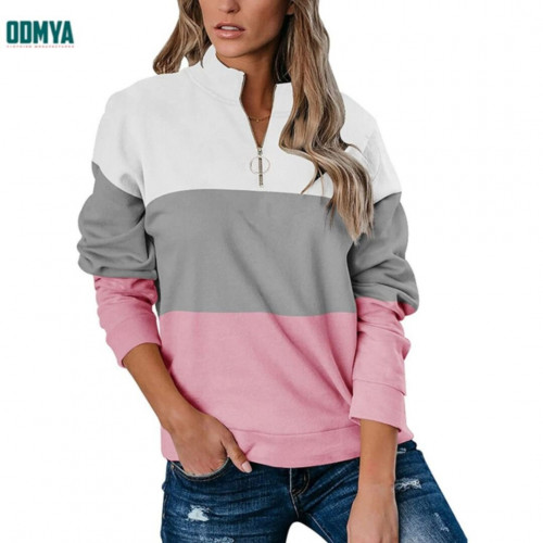Zipper Stand-up Neck Long Sleeve Women Shirt
