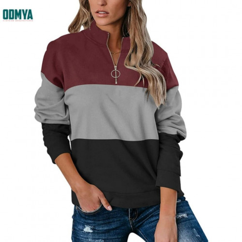 Zipper Stand-up Neck Long Sleeve Women Shirt