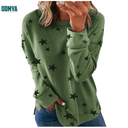 Printed Star Pattern Round Neck Soft Long Sleeve Tops