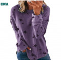 Printed Star Pattern Round Neck Soft Long Sleeve Tops Supplier