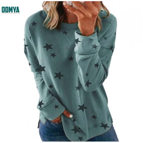 Printed Star Pattern Round Neck Soft Long Sleeve Tops