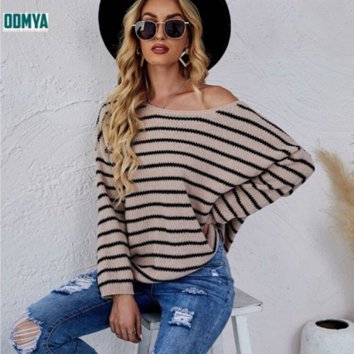 Autumn Stripe Round Neck Soft Pullover Women Knitwear