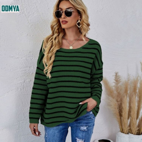 Autumn Stripe Round Neck Soft Pullover Women Knitwear