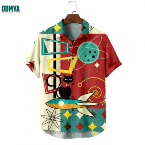 Summer Printed Irregular Pattern Short Sleeve Men′s Shirt