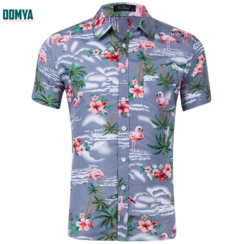 Summer Short Sleeve Lapel Shirt OEM Printed Men′s Blouses