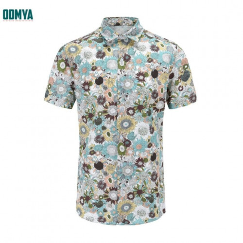 Summer Printed Flower Pattern Short Sleeve Men's Shirt