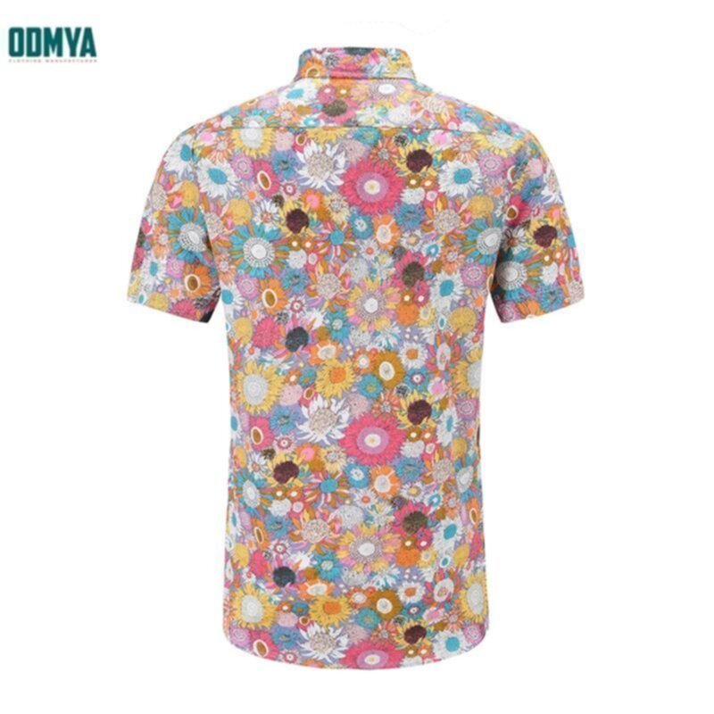 Summer Printed Flower Pattern Short Sleeve Men's Shirt Supplier