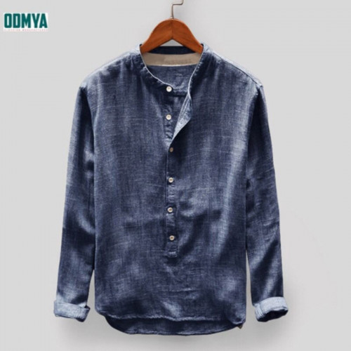 Loose Stand-up Collar Soft Polyester Casual Men Shirt