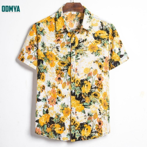 Short Sleeve Single Breasted Placket OEM Printed Men′s Shirt