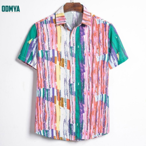 Short Sleeve Single Breasted Placket OEM Printed Men′s Shirt