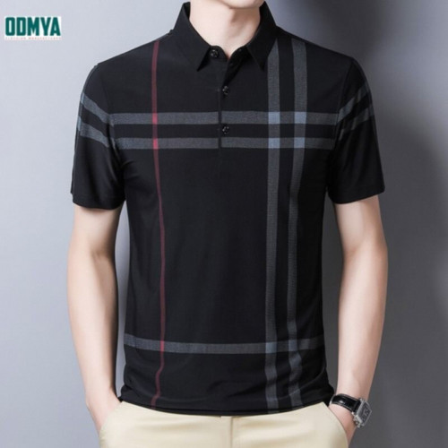Casual stripe lapel short sleeve top men's t-shirt