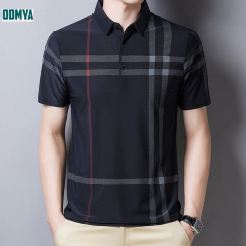 Casual stripe lapel short sleeve top men's t-shirt