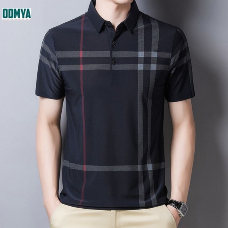 Casual Stripe Lapel Short Sleeve Top Men's T-Shirt Supplier