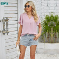 V-Neck Chiffon Pleated Loose Fitting Short Sleeved Top Supplier