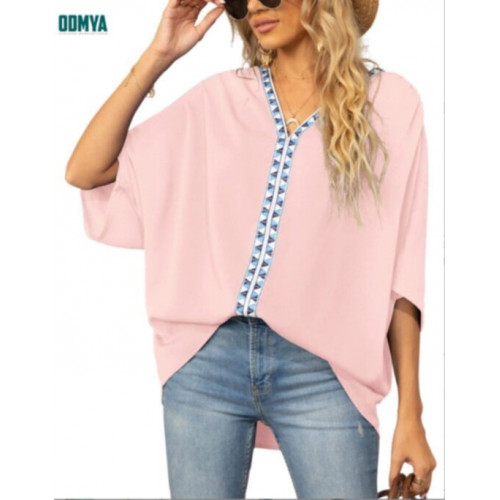 V-neck medium long sleeved lightweight chiffon shirt