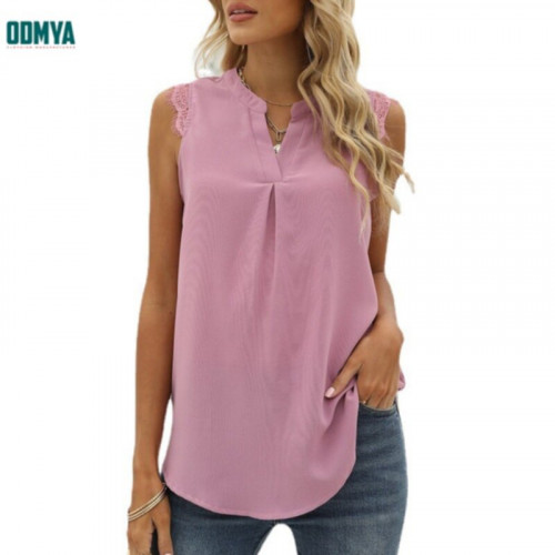 V-neck sleeveless lace loose blouse tops